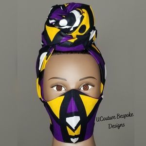 100% cotton Full headwrap and mask set
